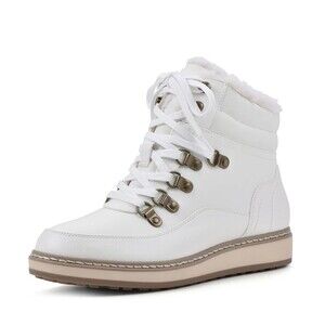 White Mountain Womens 8.5 M White Faux Fur Lined Lace Up Booties DISPLAY KX2